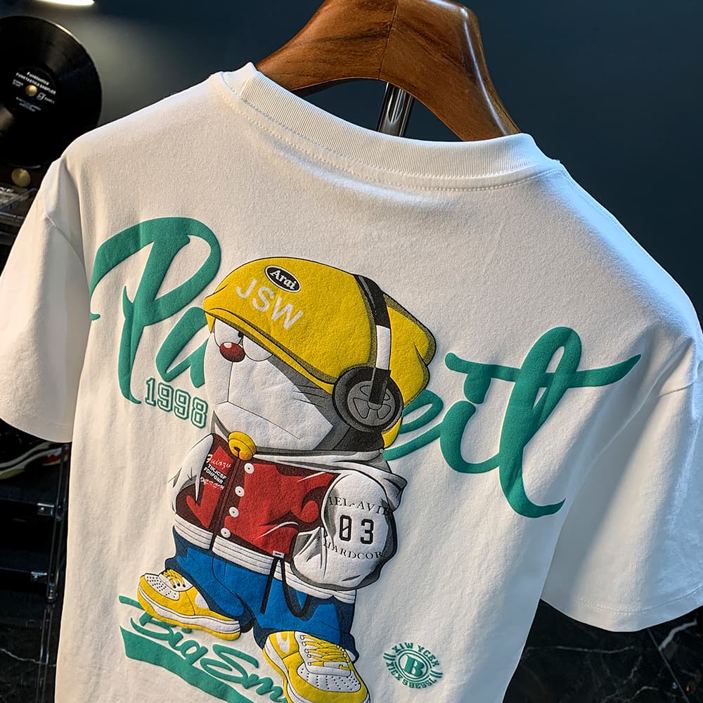 GorgeousBen Dingdang Cat Printed Short Sleeve T-shirt for Men in Summer 2025, Thin, Trendy and Comfortable Top, Round Neck Cartoon T-shirt f — view 4