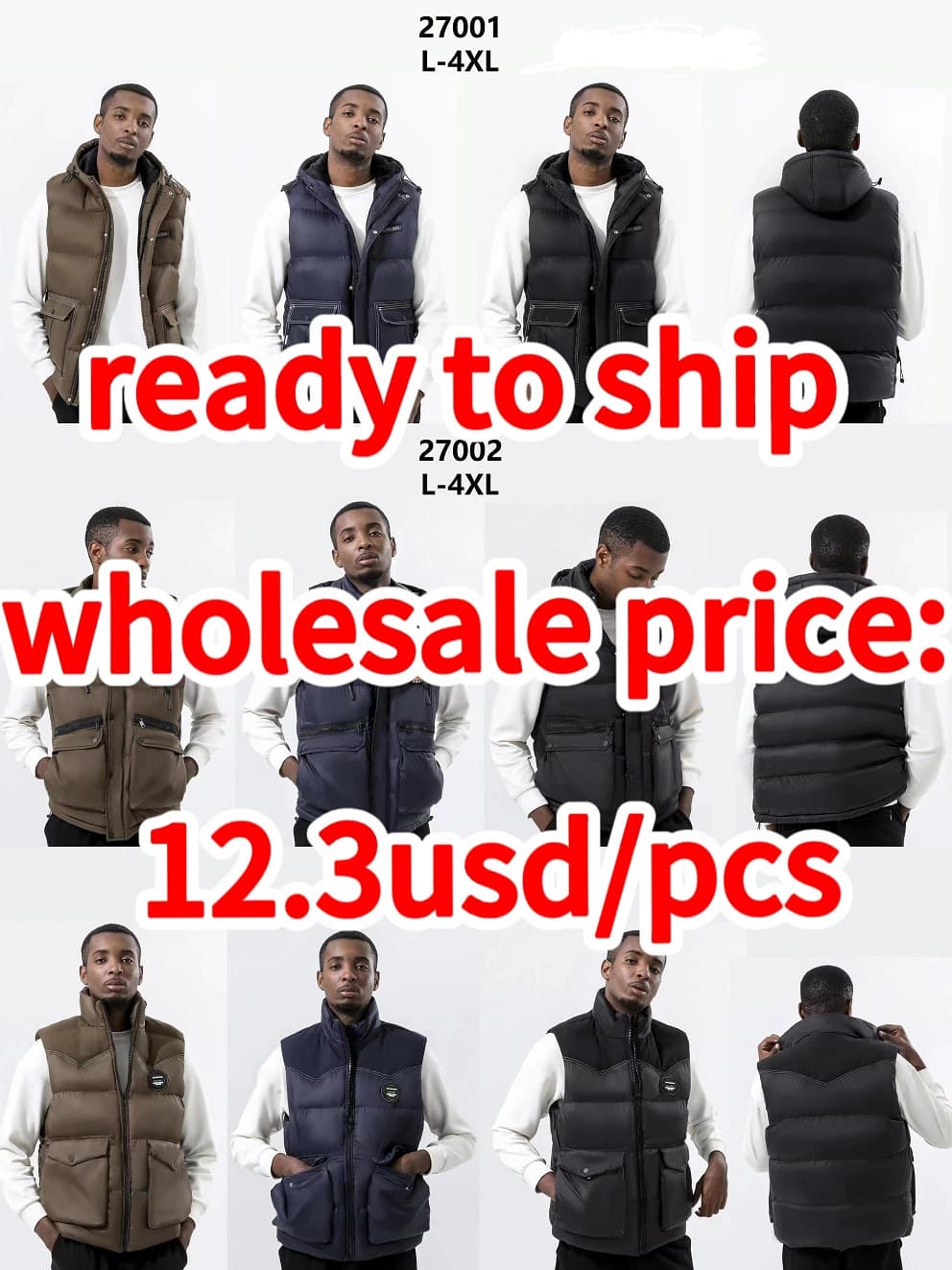 Stocks & ready to ship- Men Winter Jacket 20D Nylon Lightweight Waterproof Padded Gilet Short Sleeve Jacket Luxury Vest Men — main view