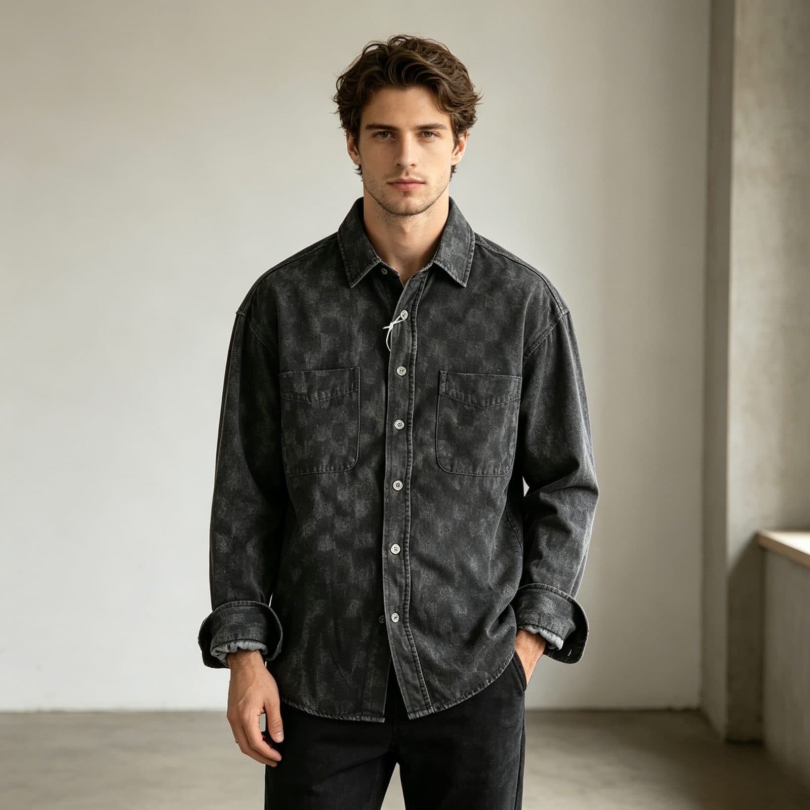 GorgeousBen New Arrival American Retro Streetwear Plaid Denim Shirt Loose Fit Unisex Spring Autumn Lightweight Versatile Outerwear — view 3
