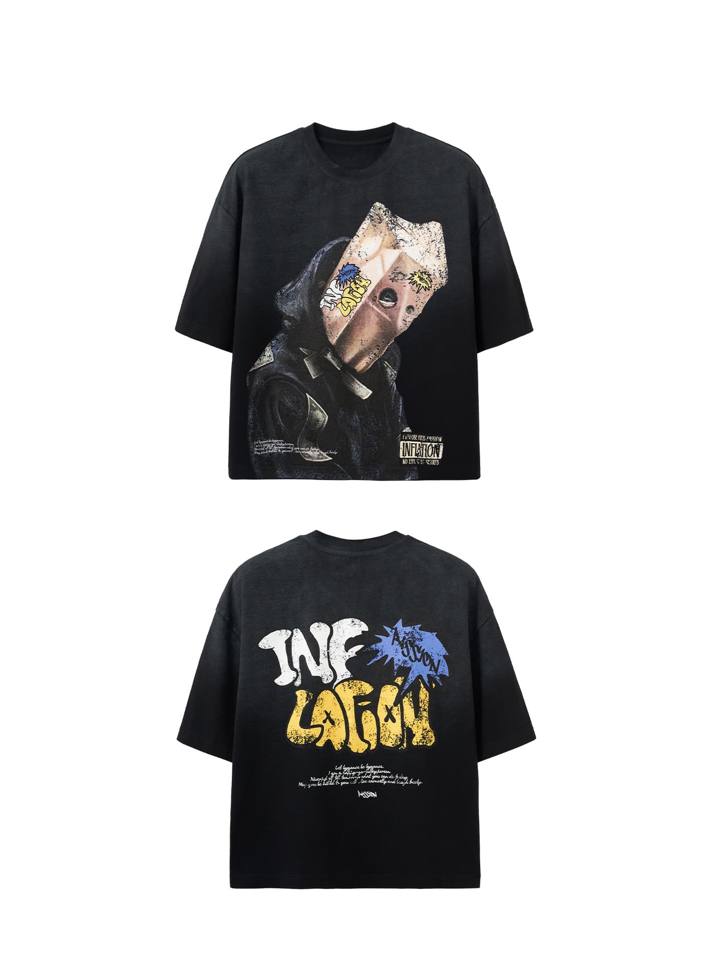 GorgeousBen Men Portrait Graffiti Print Short Sleeve T-Shirt Loose Drop Shoulder American Streetwear 2026 Summer New Multiple Sizes Availabl — view 4