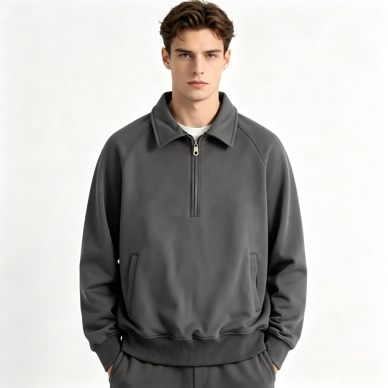 GorgeousBen Men's British Vintage Half Zip Lapel Sweatshirt — view 3