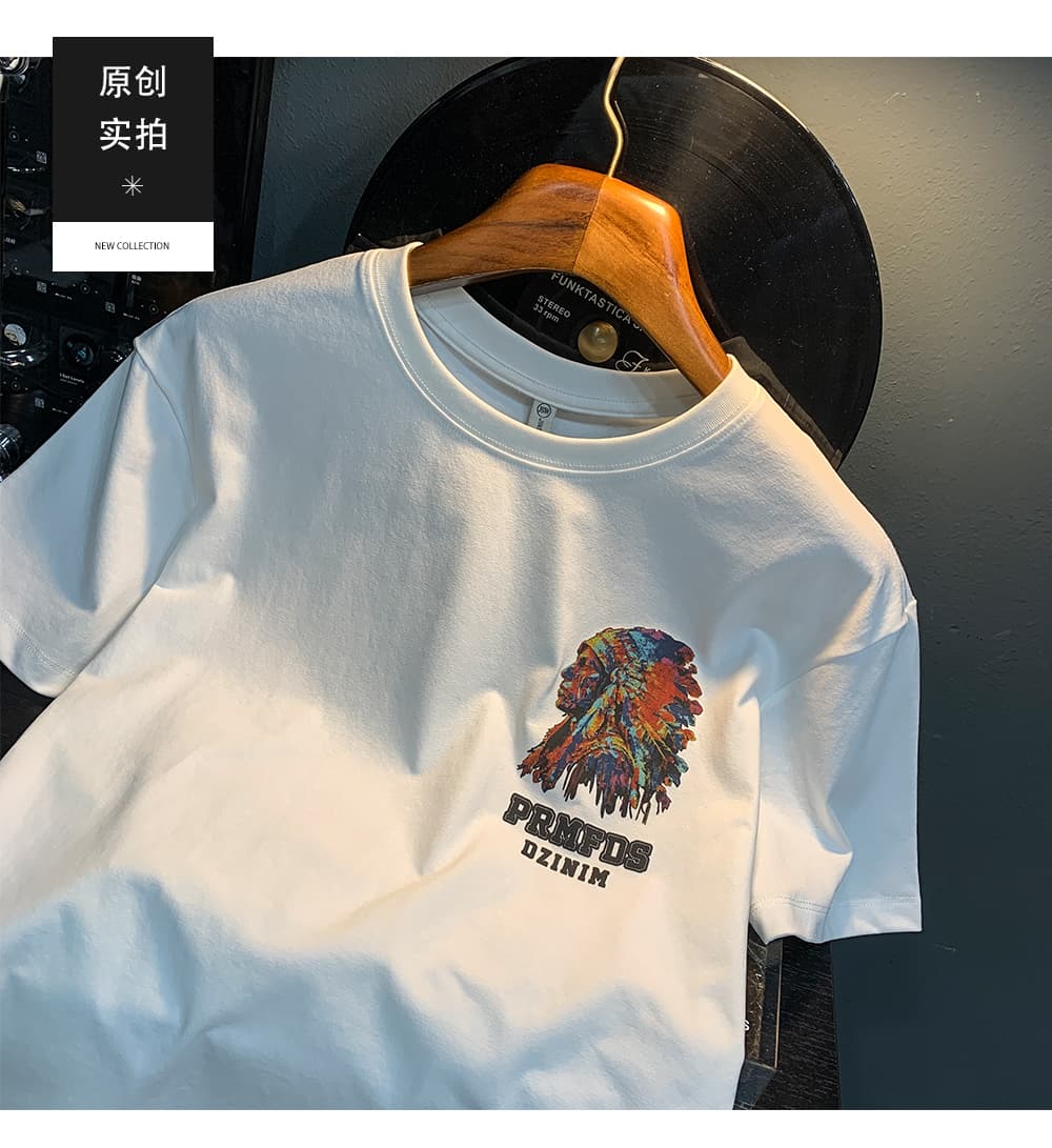 GorgeousBen American heavyweight short sleeved T-shirt for men, 2025 new summer high-end trend, Indian print versatile T-shirt. — view 9