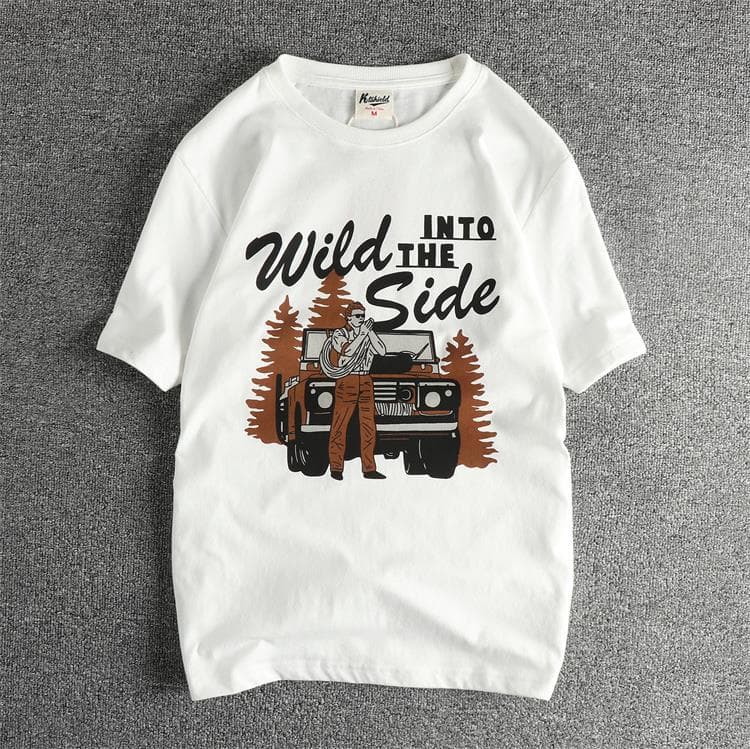 GorgeousBen Men's Outdoor Off-Road Graphic T-Shirt Cotton Washed Brushed American Retro Summer Tee — view 4