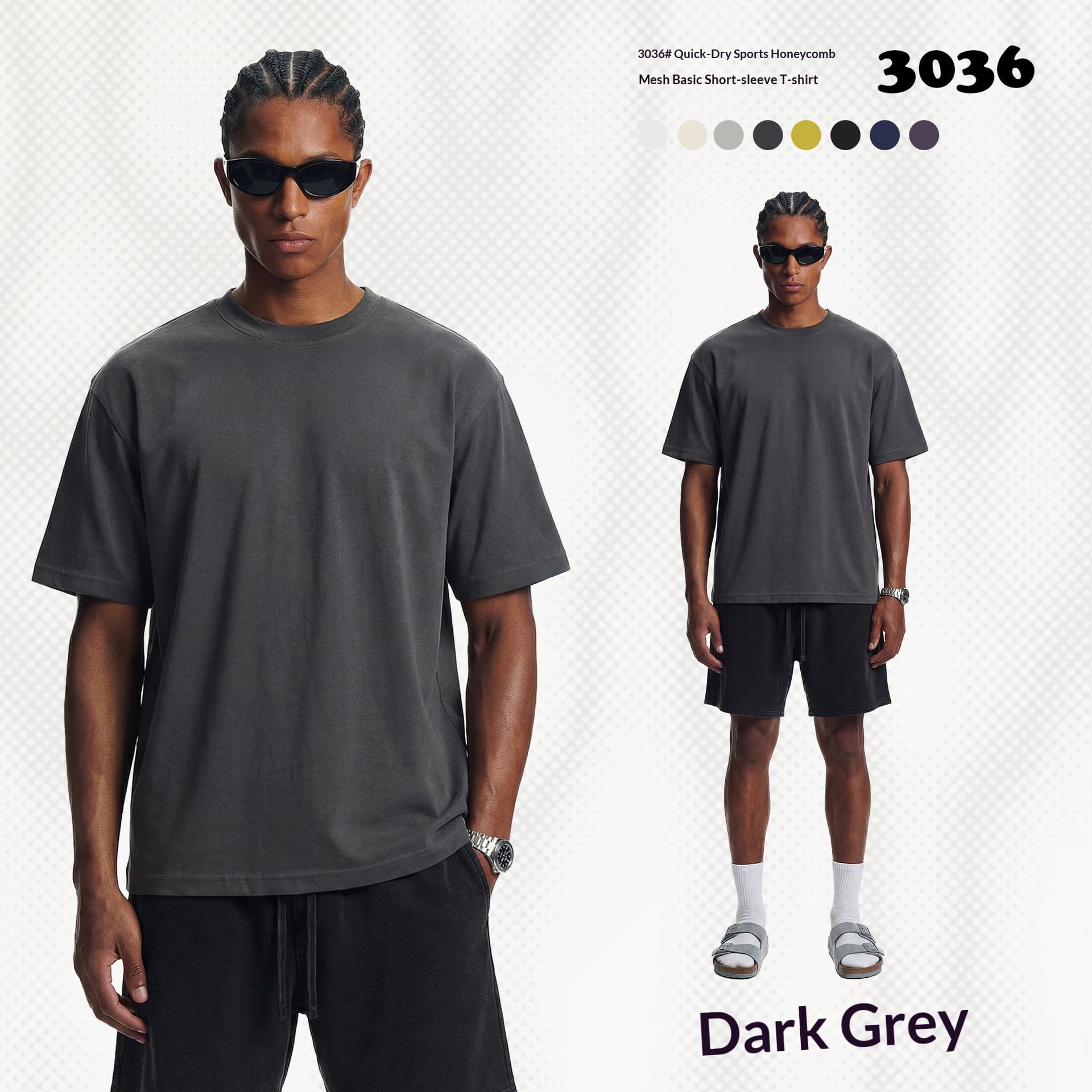 GorgeousBen Men's Streetwear 245g Quick-Dry Honeycomb Mesh Basic Short Sleeve T-Shirt, Loose Fit for Daily Wear Spring Summer — view 8