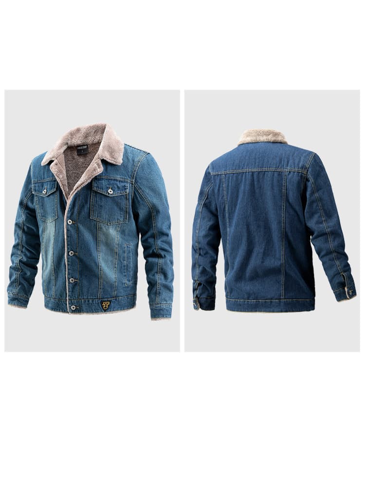 GorgeousBen Men's Fleece Lined Denim Jacket Warm Winter Trucker Coat — view 15