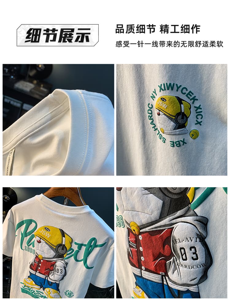 GorgeousBen Dingdang Cat Printed Short Sleeve T-shirt for Men in Summer 2025, Thin, Trendy and Comfortable Top, Round Neck Cartoon T-shirt f — view 5