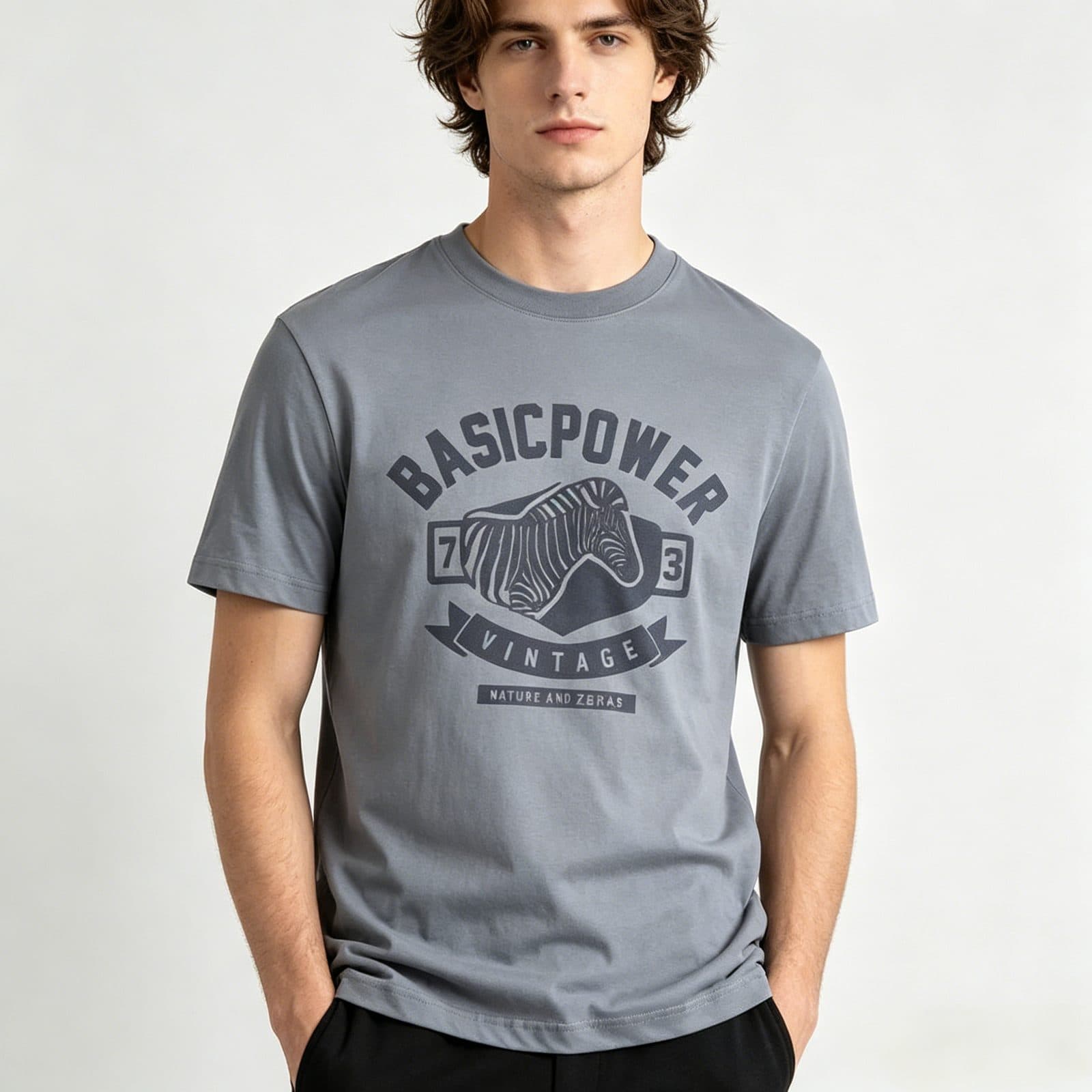 GorgeousBen Men's Vintage Zebra Print 250-300gsm Cotton Loose T-Shirt — view 2