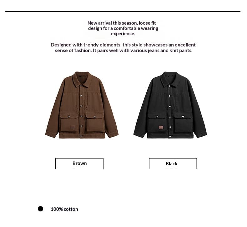 GorgeousBen Men's Retro Washed Cotton Workwear Jacket Casual Multi-pocket Coat — view 12