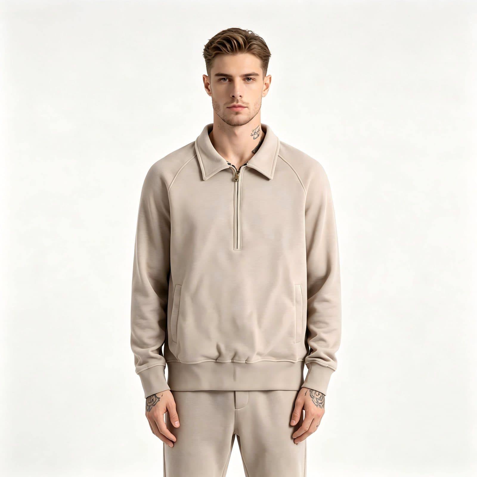 GorgeousBen Men's British Vintage Half Zip Lapel Sweatshirt — main view