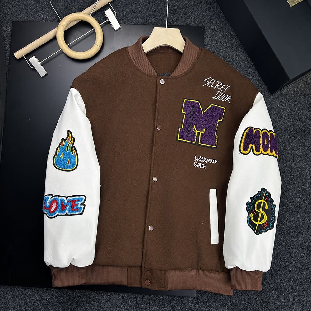 GorgeousBen Couple's same style heavy embroidery jacket American retro baseball letter spring and autumn woolen splicing coat male — view 10
