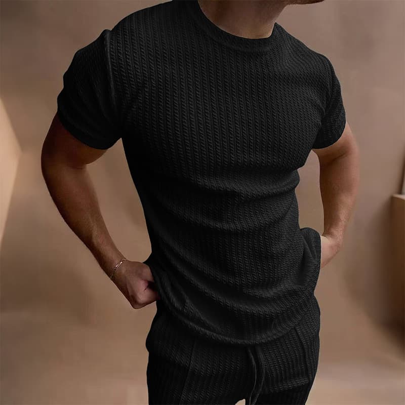 GorgeousBen Men's Casual 3D Textured Knit Short Set, Loose Fit Summer Loungewear — view 2