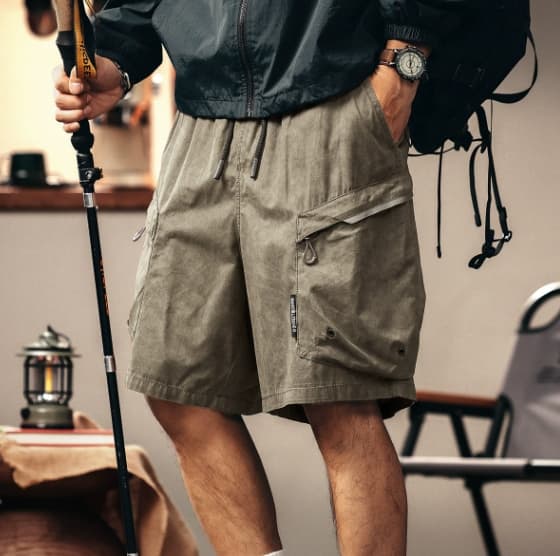 GorgeousBen Gelanlu high-end mountain style design retro thin workwear shorts men's summer ice silk shorts casual five quarter pants. — view 10