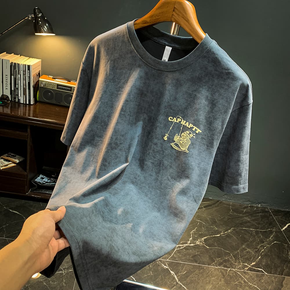GorgeousBen American classic heavyweight T-shirt men's short sleeved pure cotton summer trendy brand loose and versatile fun printed half sl — view 10