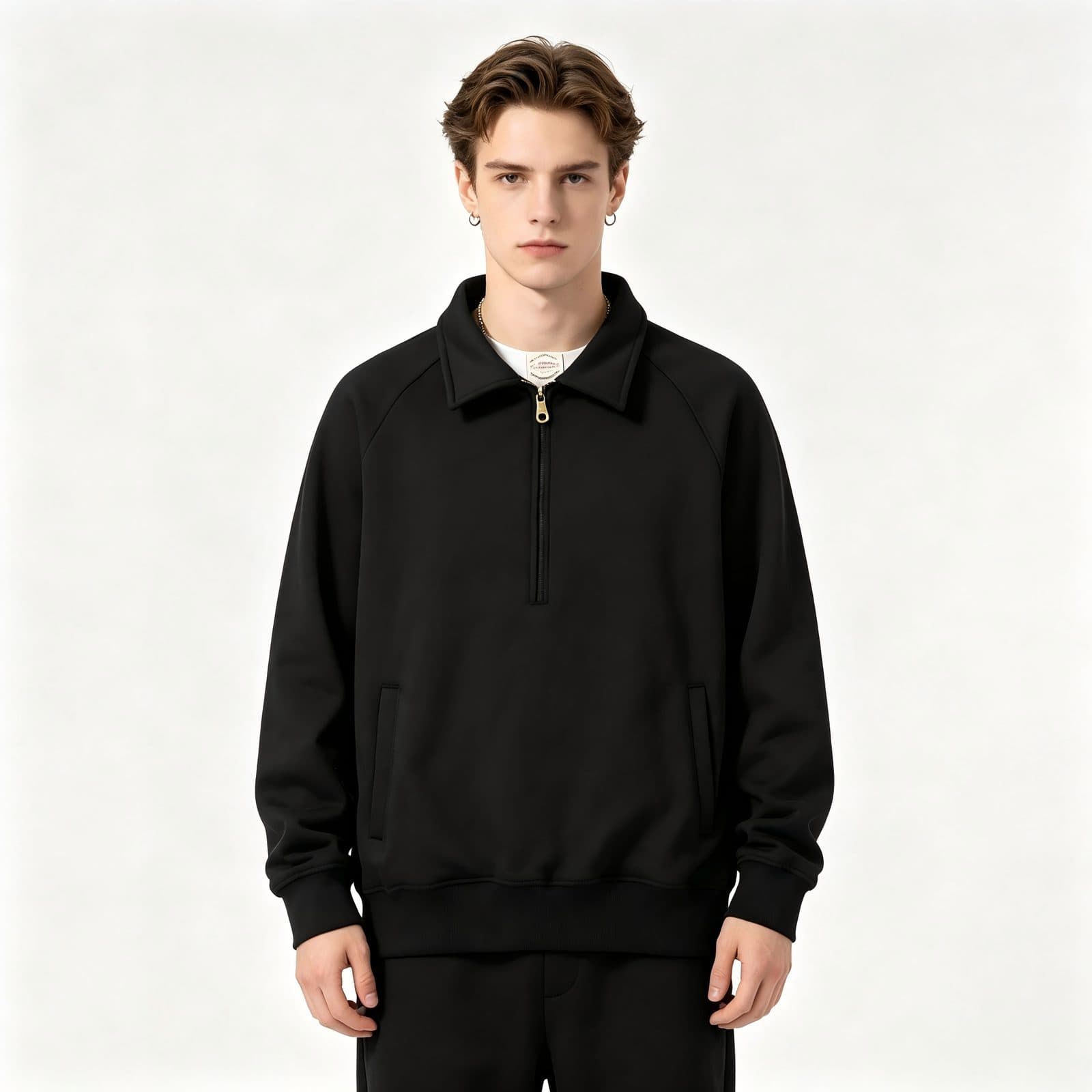 GorgeousBen Men's British Vintage Half Zip Lapel Sweatshirt — view 2