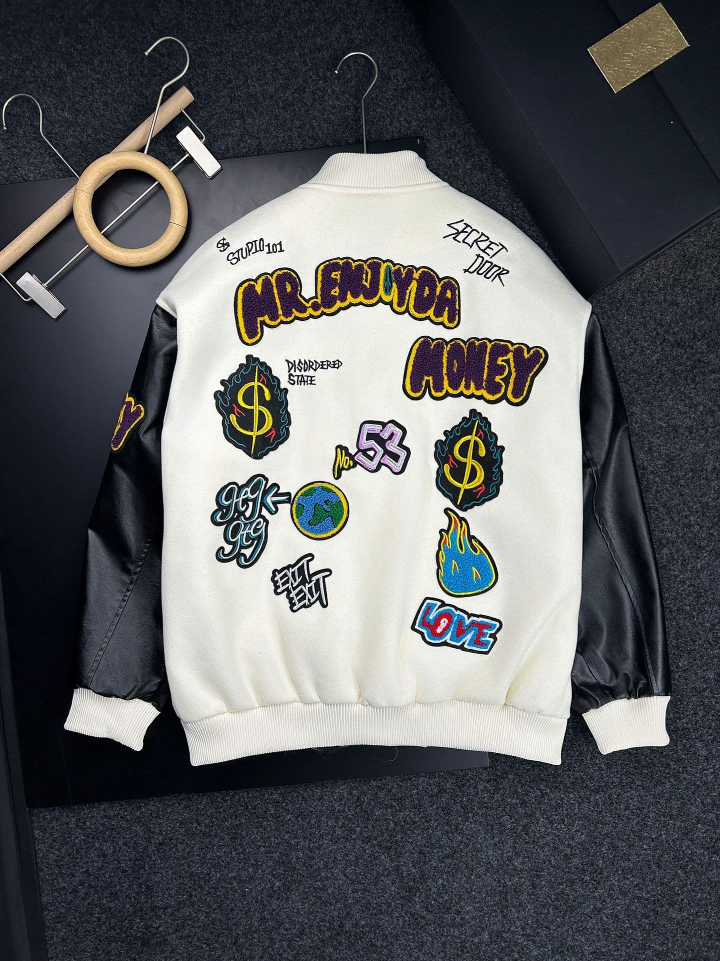 GorgeousBen Couple's same style heavy embroidery jacket American retro baseball letter spring and autumn woolen splicing coat male — view 13