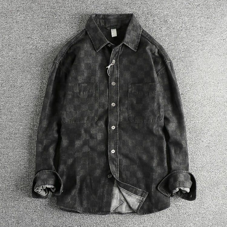 GorgeousBen New Arrival American Retro Streetwear Plaid Denim Shirt Loose Fit Unisex Spring Autumn Lightweight Versatile Outerwear — view 13