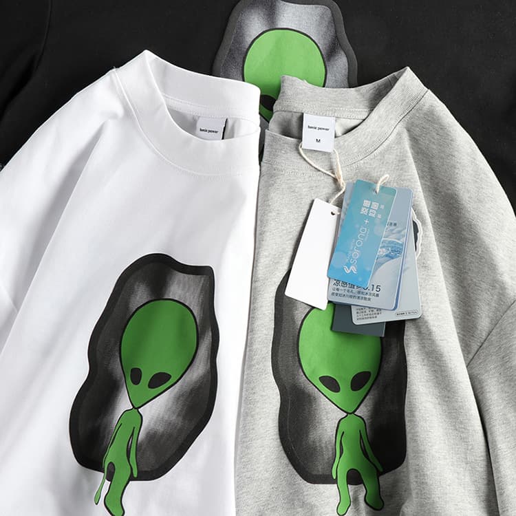 GorgeousBen Navia cool fabric cartoon alien print trend short-sleeved T-shirt men loose 100 casual half-sleeved top — view 7