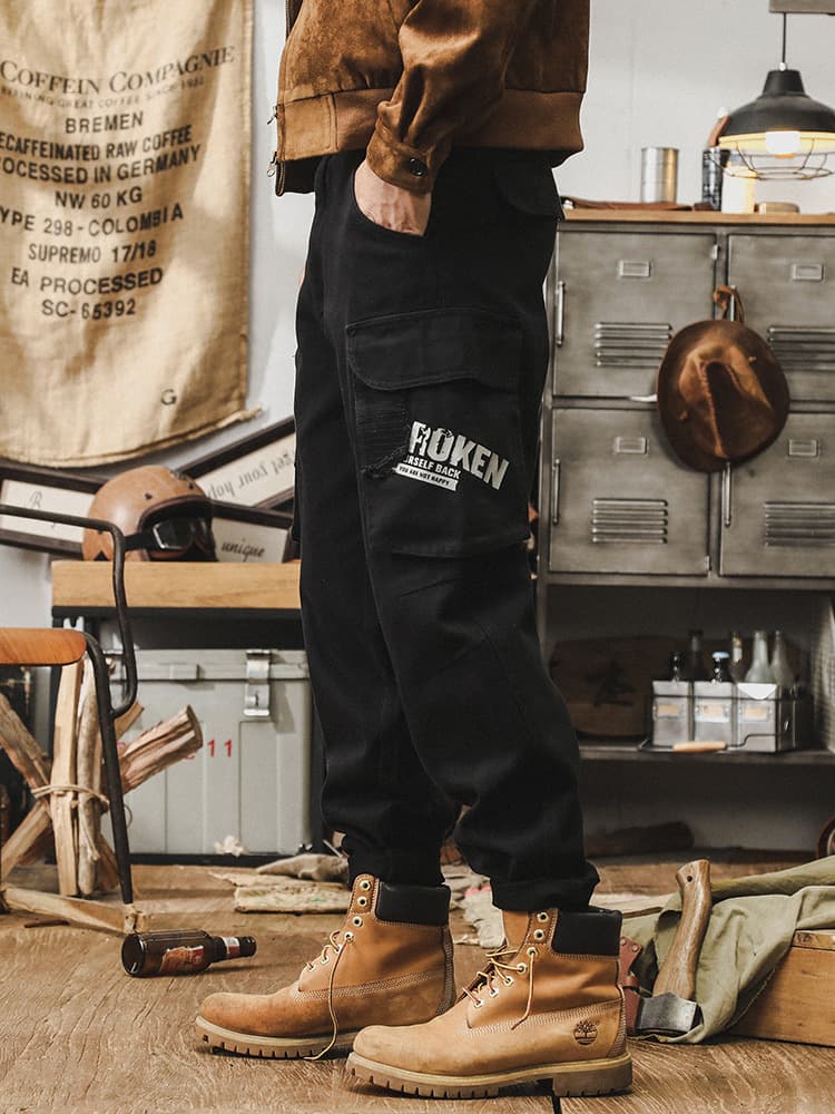GorgeousBen American retro work pants men's autumn trendy brand multi pocket loose oversized embroidered pants men's style. — view 6