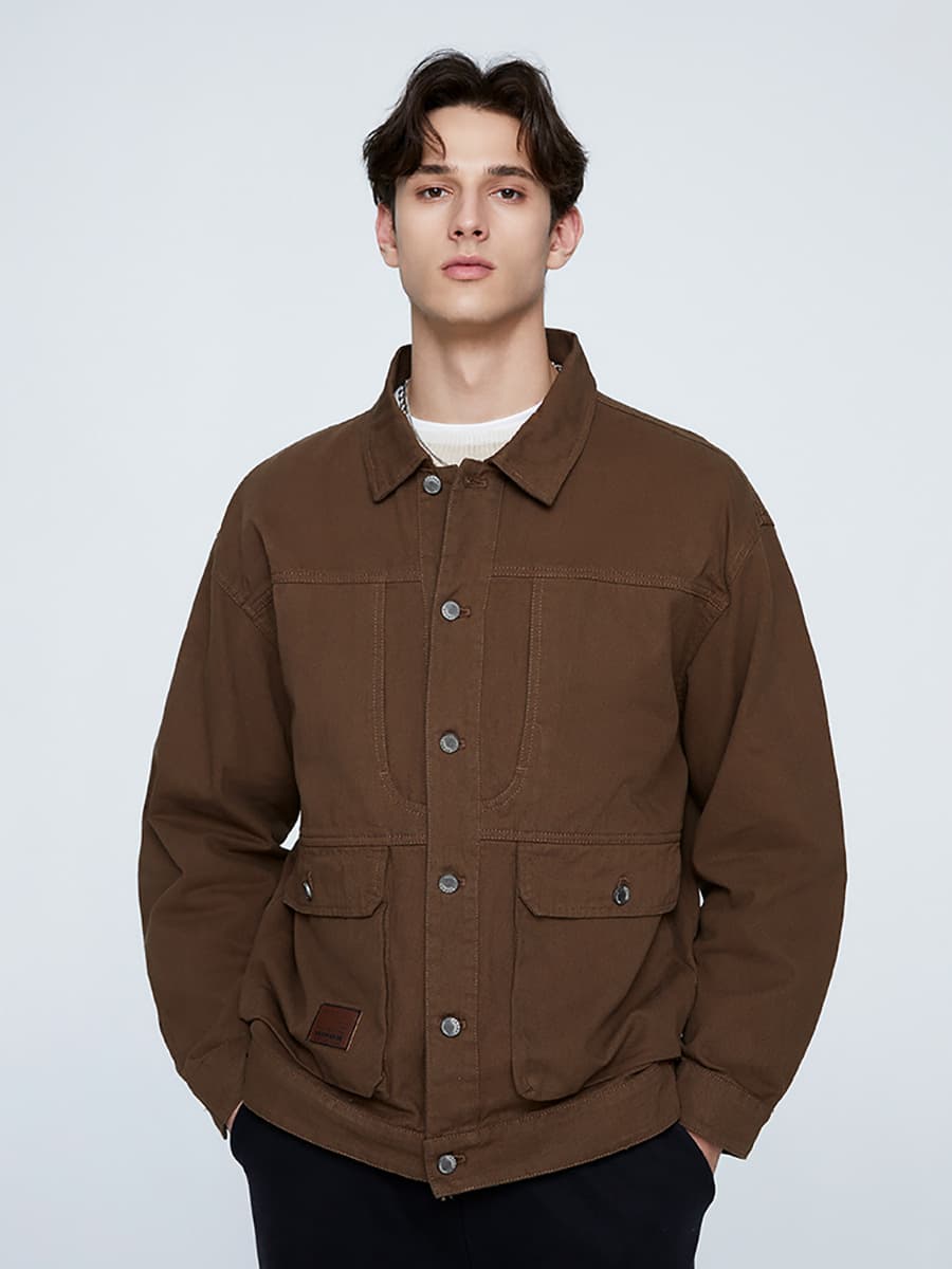 GorgeousBen Men's Retro Washed Cotton Workwear Jacket Casual Multi-pocket Coat — view 2