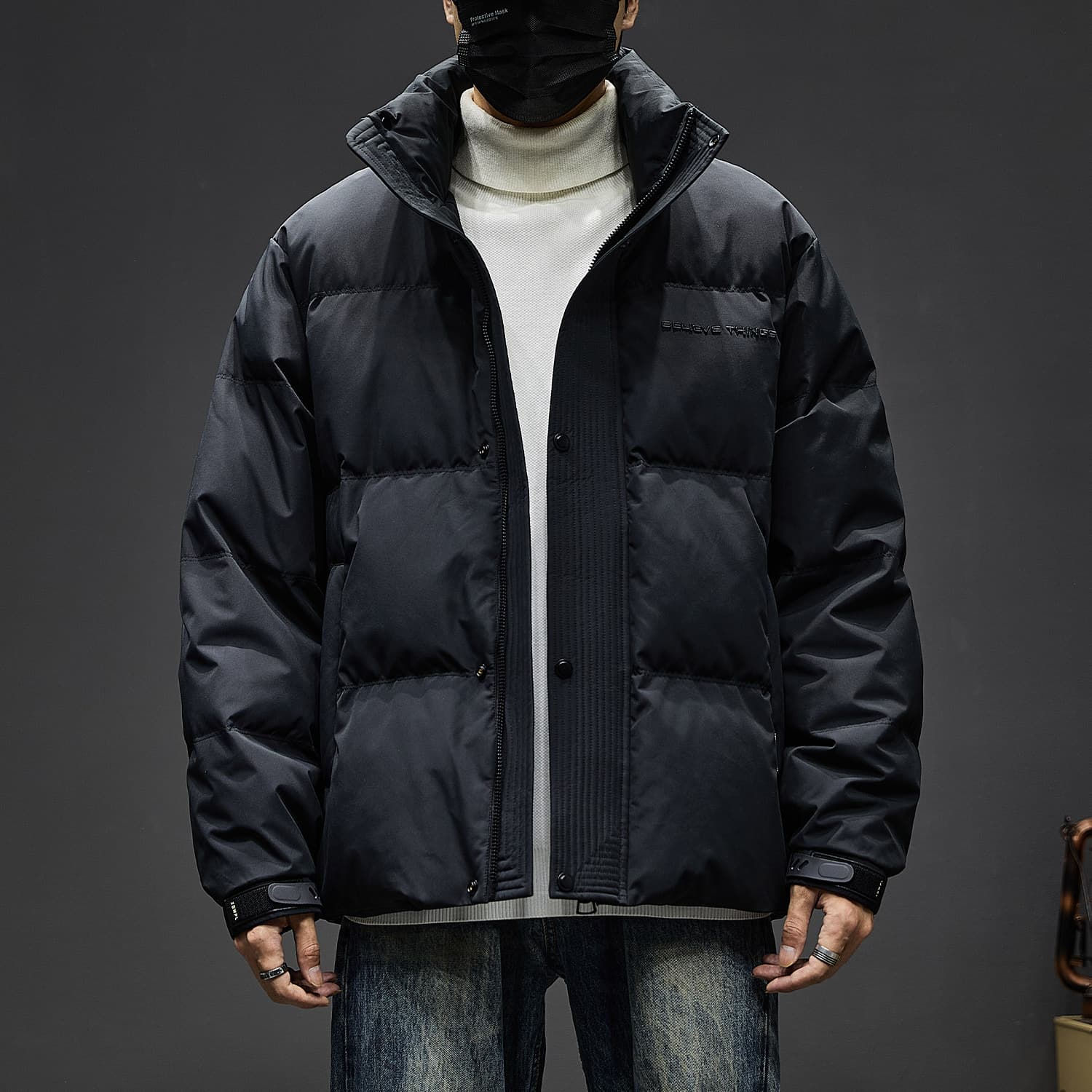 GorgeousBen Men's Winter New Black Down Jacket Stand Collar Short Duck Down Thick Warm Puffer Coat — view 12