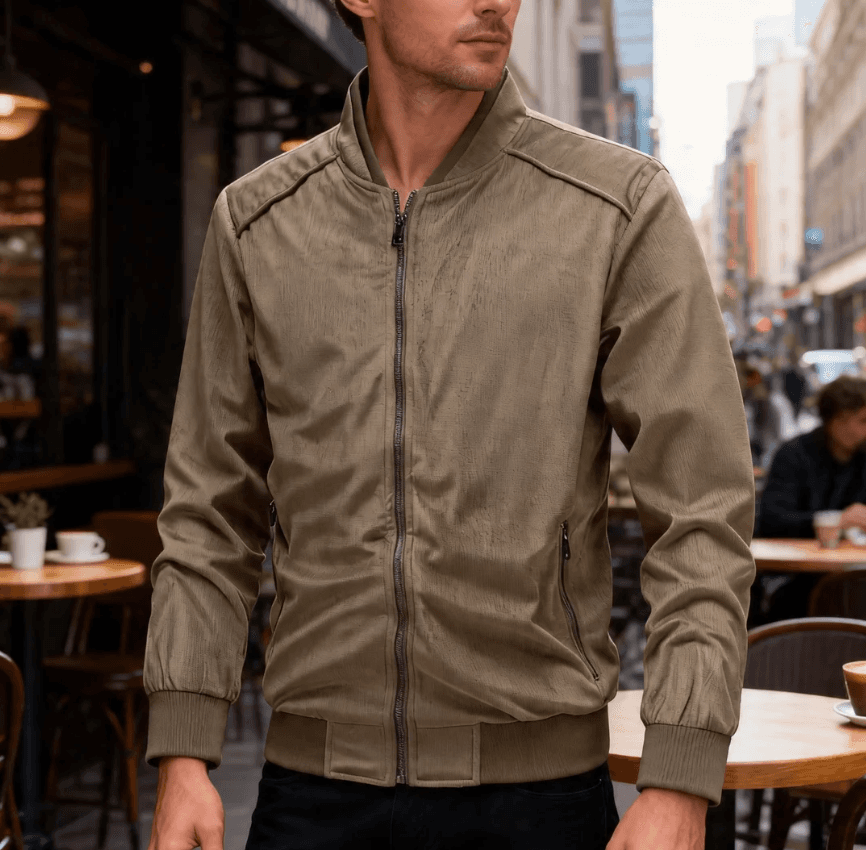 GorgeousBen Men's Suede Stand Collar Bomber Jacket Slim Fit Lightweight Business Casual Spring Autumn Coat M-XXL — view 14