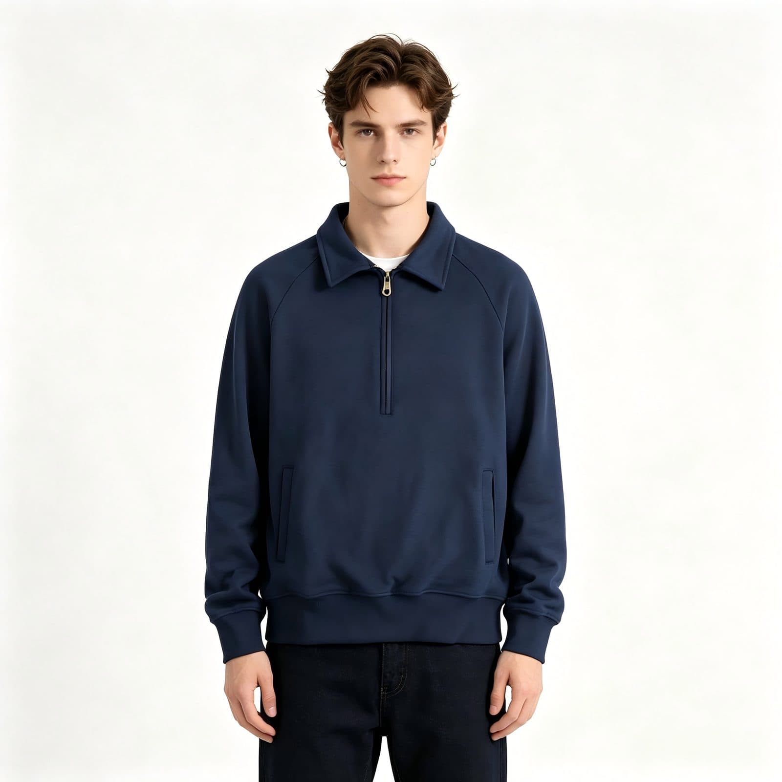 GorgeousBen Men's British Vintage Half Zip Lapel Sweatshirt — view 5