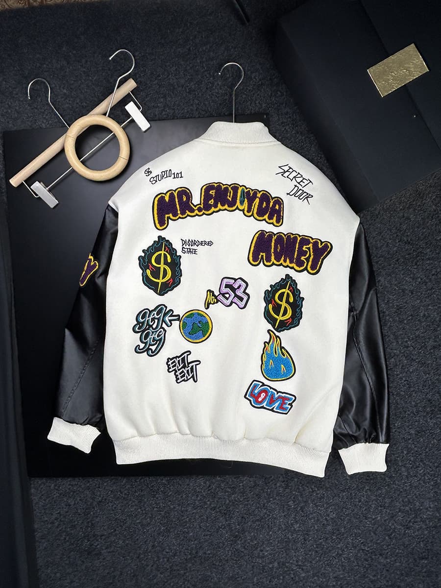 GorgeousBen Couple's same style heavy embroidery jacket American retro baseball letter spring and autumn woolen splicing coat male — view 4