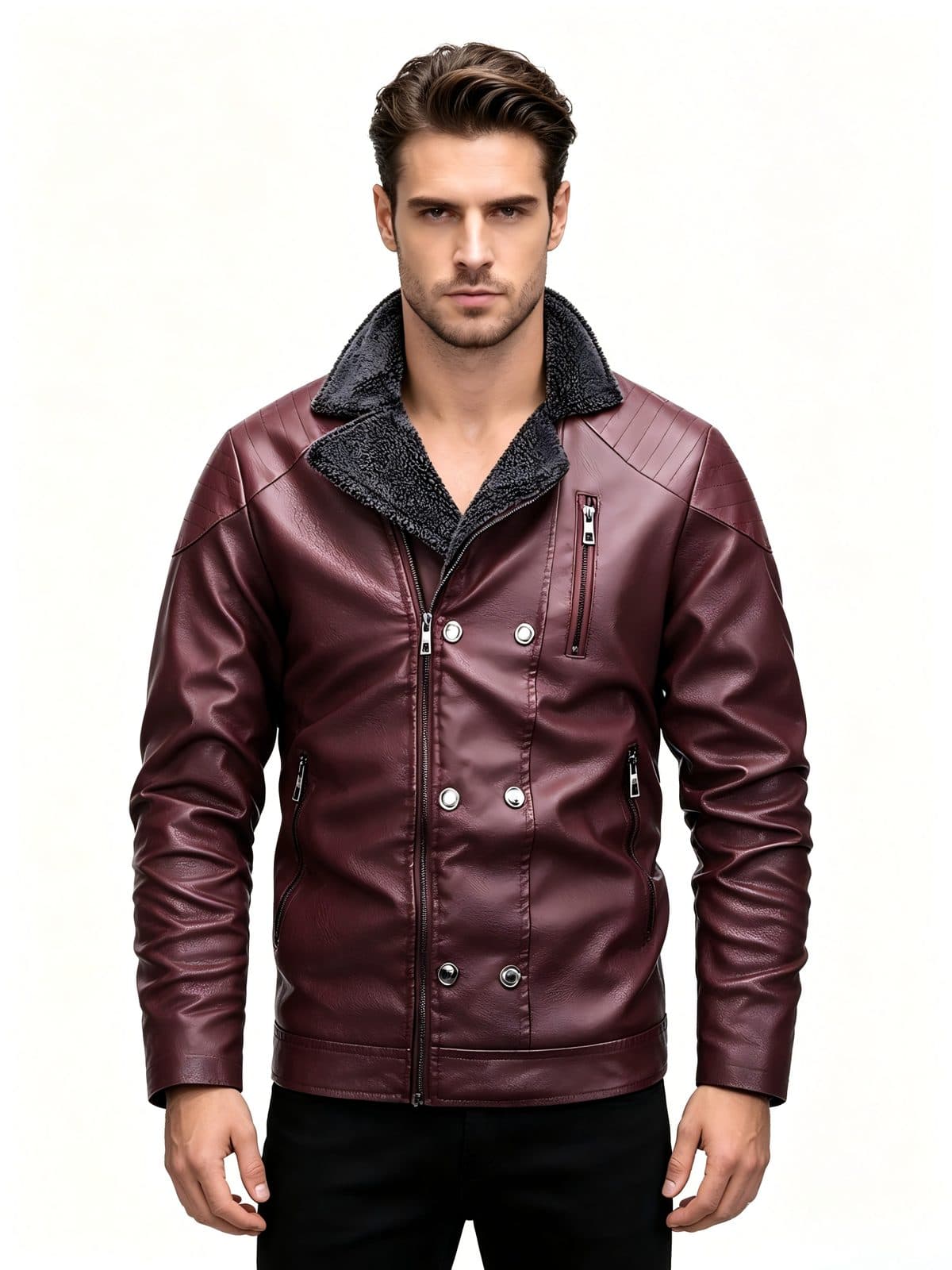 GorgeousBen Autumn and winter new men's leather jacket with thick velvet, fashionable and casual fur one-piece suit collar, youth jacket jac — view 4