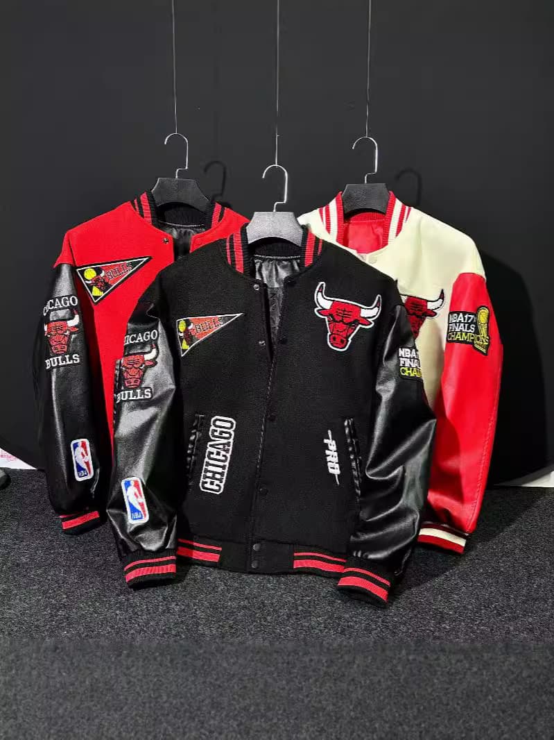 GorgeousBen American high street men's fashion woolen baseball jacket, heavy embroidery, loose, retro flight suit coat for spring and autumn — main view