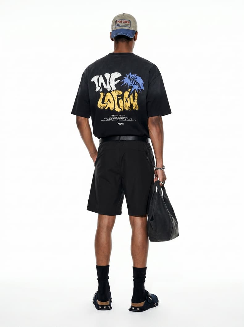 GorgeousBen Men Portrait Graffiti Print Short Sleeve T-Shirt Loose Drop Shoulder American Streetwear 2026 Summer New Multiple Sizes Availabl — view 12