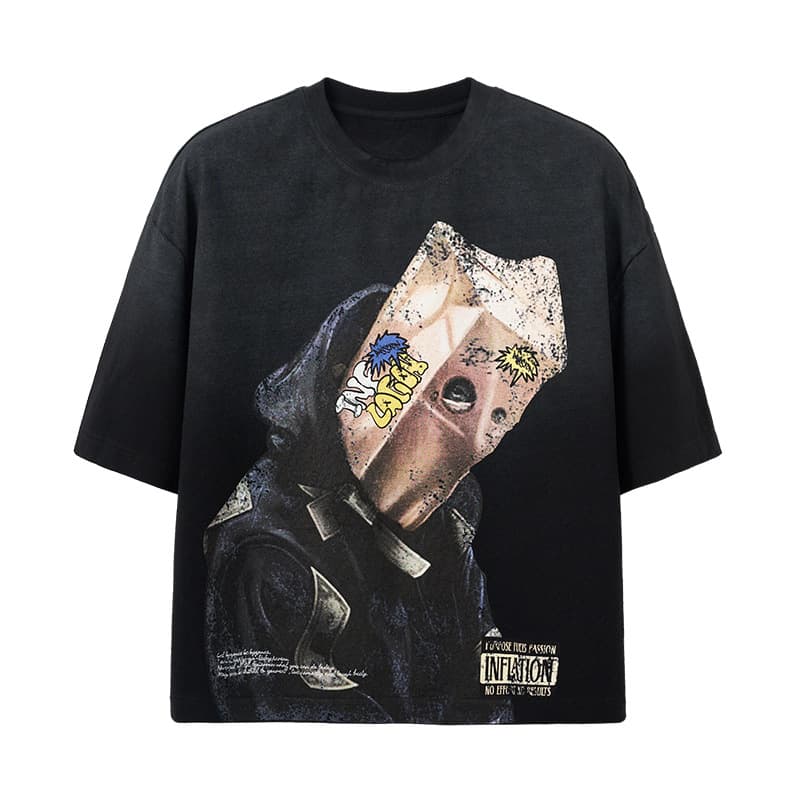 GorgeousBen Men Portrait Graffiti Print Short Sleeve T-Shirt Loose Drop Shoulder American Streetwear 2026 Summer New Multiple Sizes Availabl — view 6