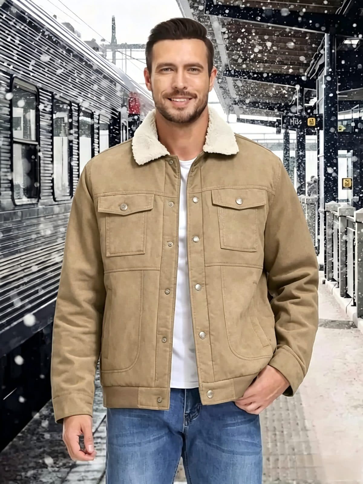 American standing collar cotton jacket men's 2026 winter retro loose double-sided warm jacket — main view