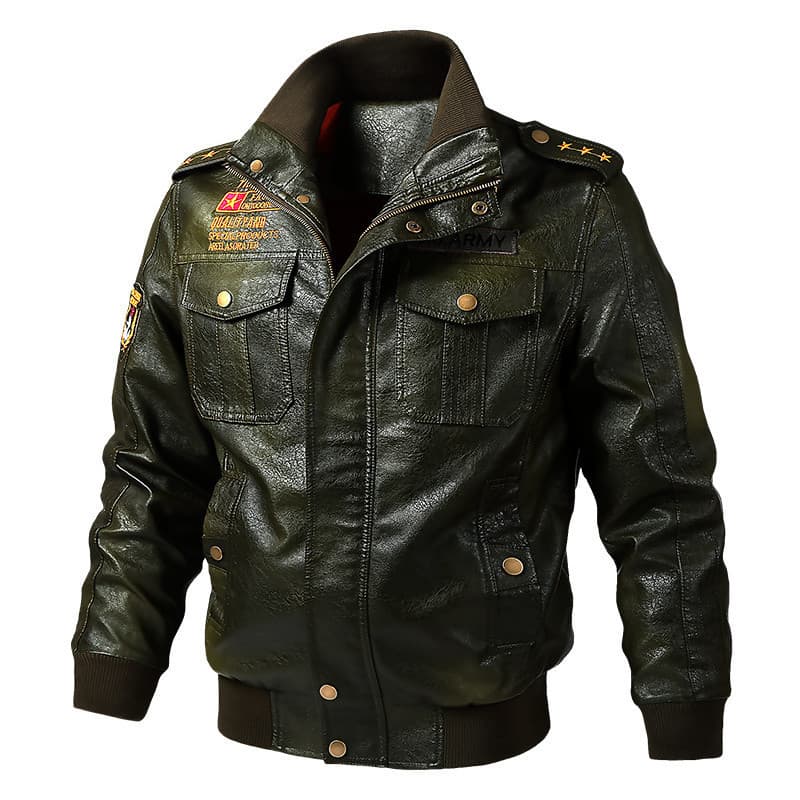GorgeousBen Spring and Autumn New Standing Collar Men's Motorcycle Leather Jacket Washed PU Leather Jacket Coat Trendy Foreign Trade Hot It — view 3