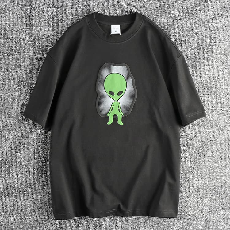 GorgeousBen Navia cool fabric cartoon alien print trend short-sleeved T-shirt men loose 100 casual half-sleeved top — view 4