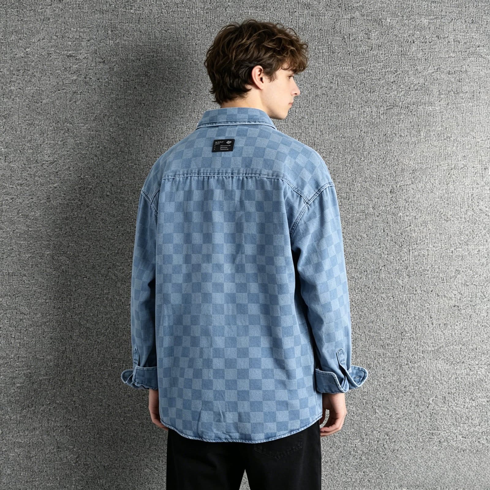 GorgeousBen New Arrival American Retro Streetwear Plaid Denim Shirt Loose Fit Unisex Spring Autumn Lightweight Versatile Outerwear — view 4
