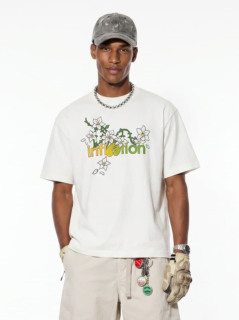 GorgeousBen Men American Streetwear Floral Print Short Sleeve T-Shirt Loose Crew Neck 2026 Spring Summer New Multiple Sizes Available — view 14