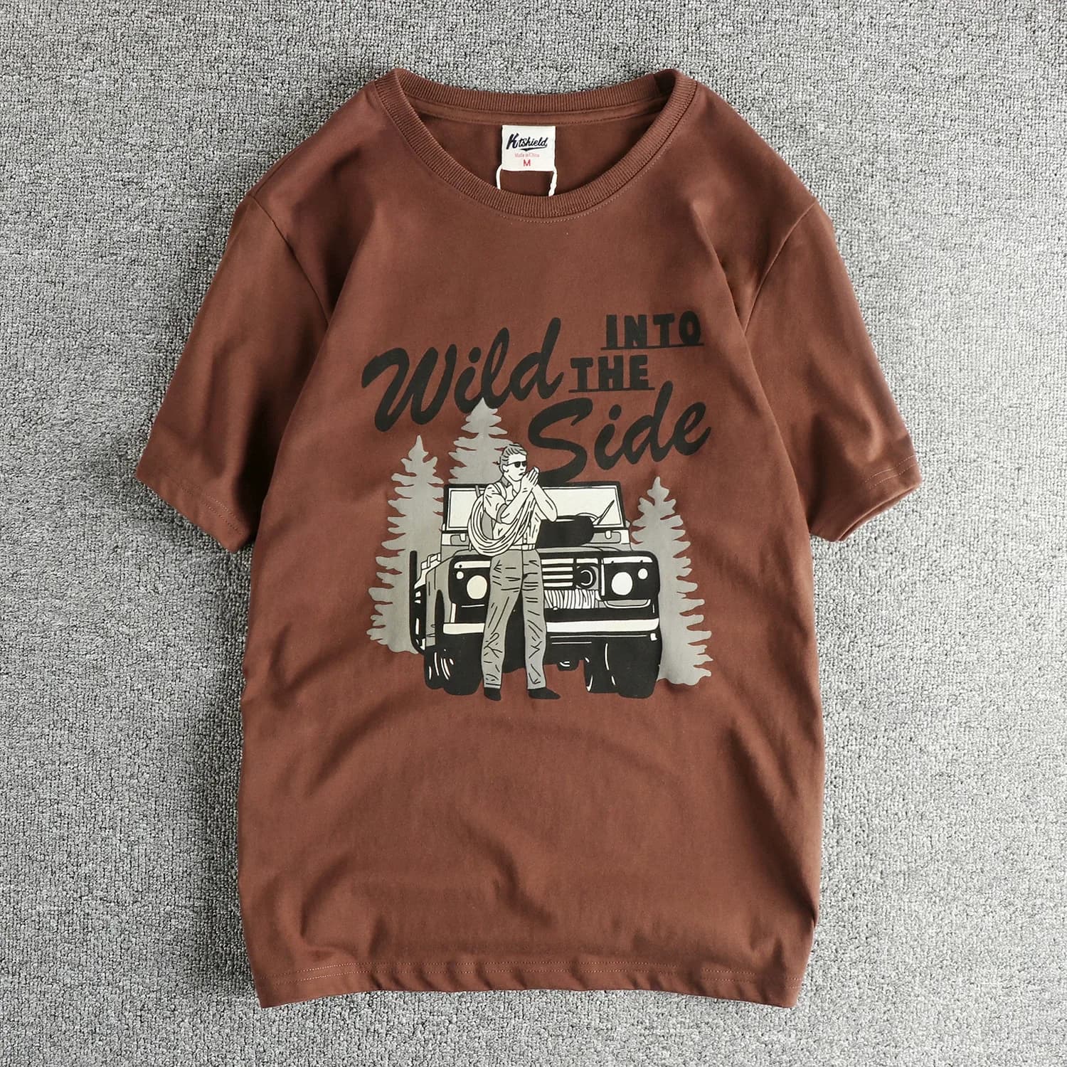 GorgeousBen Men's Outdoor Off-Road Graphic T-Shirt Cotton Washed Brushed American Retro Summer Tee — view 5