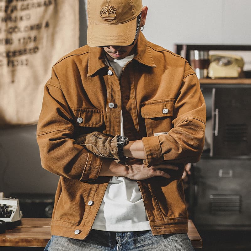 GorgeousBen Men's American Retro Heavyweight Denim Workwear Jacket Loose Fit Fleece Lined Casual Coat for Spring Autumn M-4XL — view 2