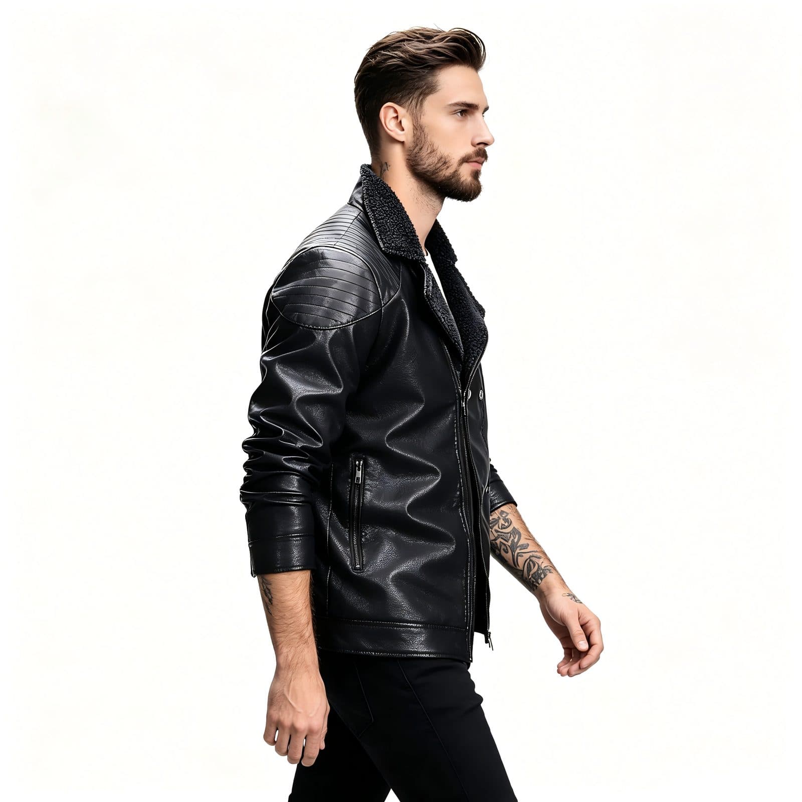 GorgeousBen Autumn and winter new men's leather jacket with thick velvet, fashionable and casual fur one-piece suit collar, youth jacket jac — view 2