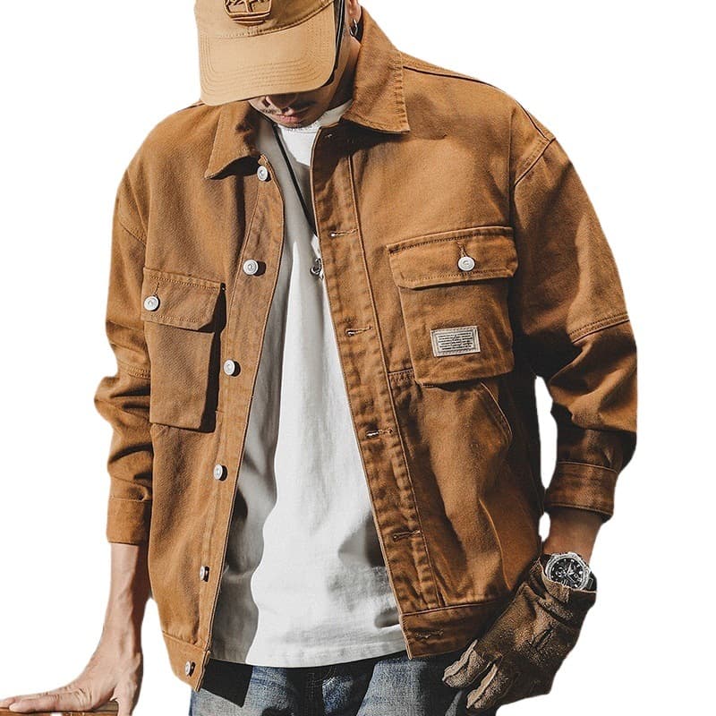 GorgeousBen Men's American Retro Heavyweight Denim Workwear Jacket Loose Fit Fleece Lined Casual Coat for Spring Autumn M-4XL — view 6