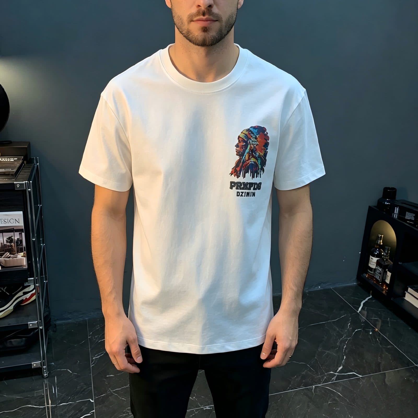 GorgeousBen American heavyweight short sleeved T-shirt for men, 2025 new summer high-end trend, Indian print versatile T-shirt. — main view