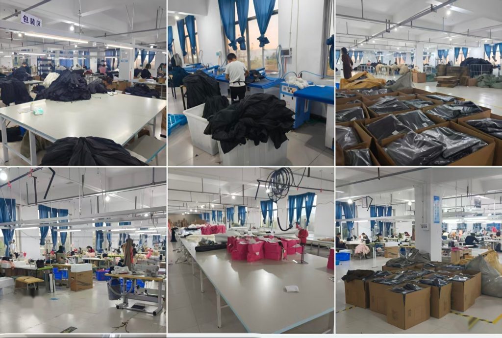 GorgeousBen apparel export carton packing area with stacked shipping boxes ready for container loading