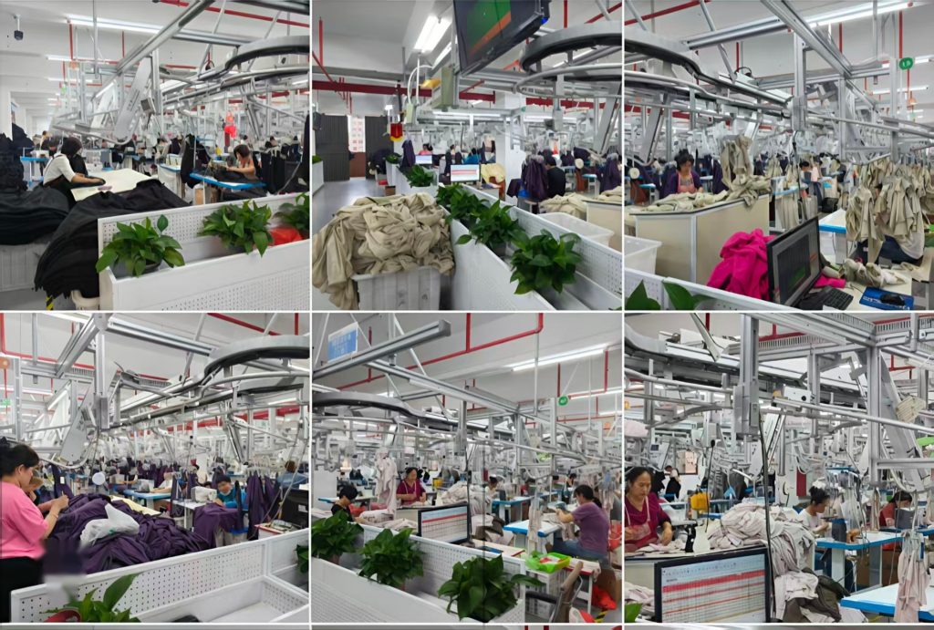 GorgeousBen sewing production line showing garment manufacturing quality control before packing