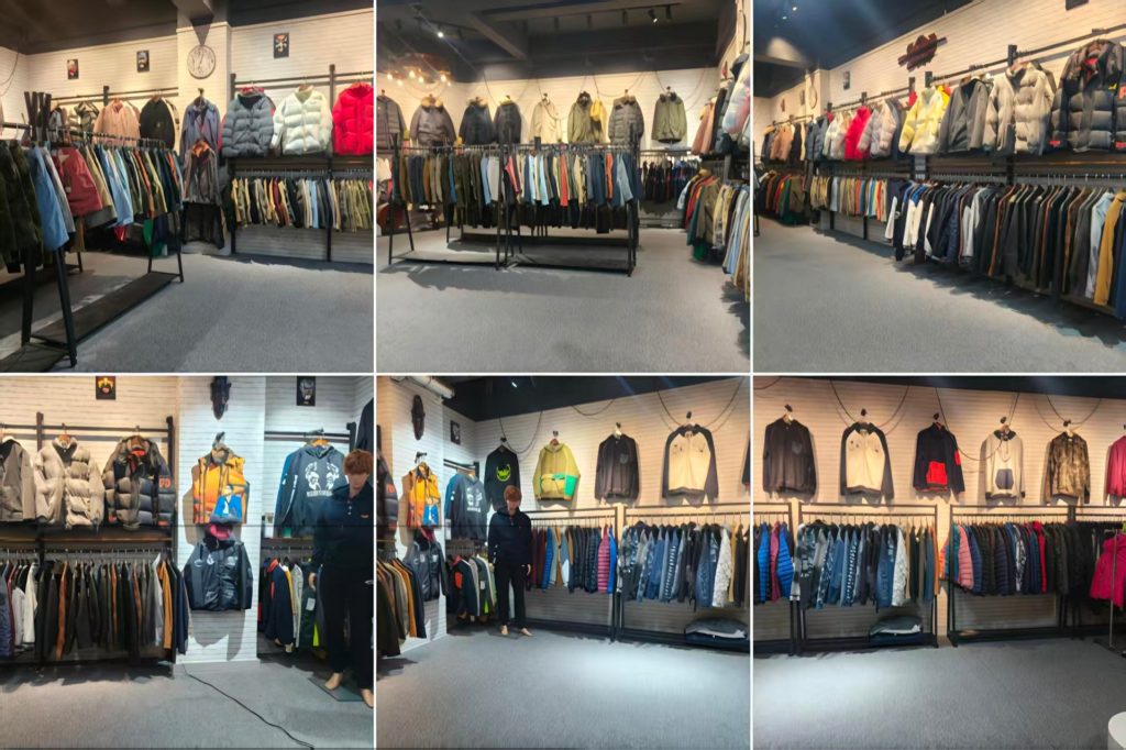 GorgeousBen showroom sample wall displaying menswear programmes for wholesale buyers